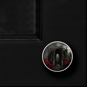 Gothic Cemetery Gazebo with Red Roses at Night Ceramic Knob