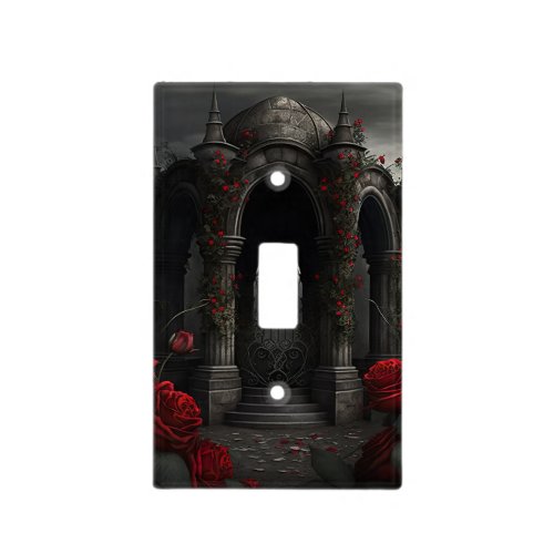 Gothic Cemetery Gazebo with Red Roses at Night Light Switch Cover