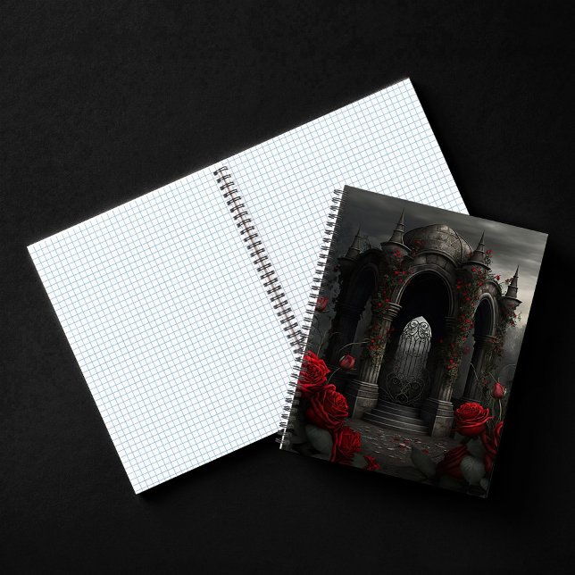 Gothic Cemetery Gazebo with Red Roses at Night Notebook (Creator Uploaded)