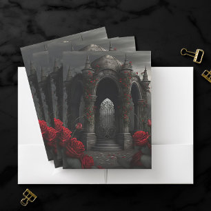 Gothic Cemetery Gazebo with Red Roses at Night Pocket Folder