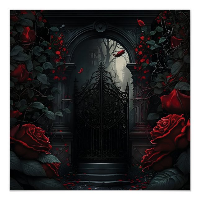 Gothic Cemetery Rose Garden Poster (Front)