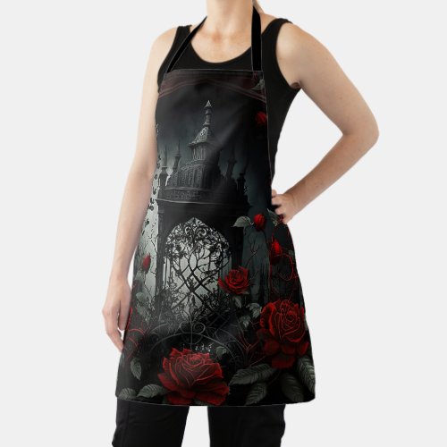 Gothic Cemetery Rose Garden with Red and Black Apron