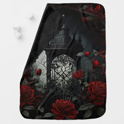 Gothic Cemetery Rose Garden with Red and Black Baby Blanket