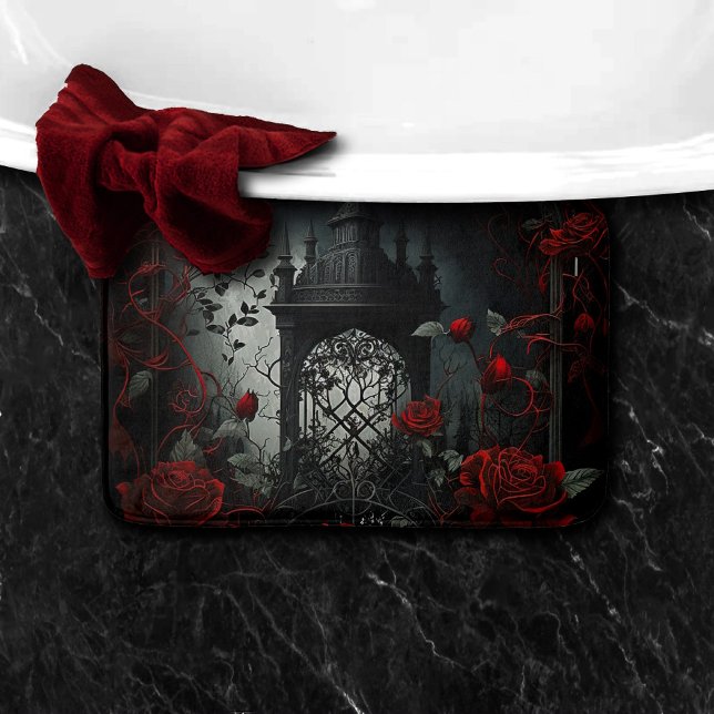 Gothic Cemetery Rose Garden with Red and Black Bath Mat (Creator Uploaded)