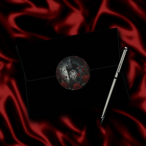 Gothic Cemetery Rose Garden with Red and Black Classic Round Sticker