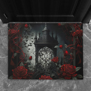 Gothic Cemetery Rose Garden with Red and Black Doormat