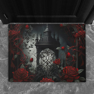 Gothic Cemetery Rose Garden with Red and Black Doormat