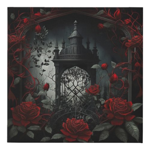 Gothic Cemetery Rose Garden with Red and Black Faux Canvas Print