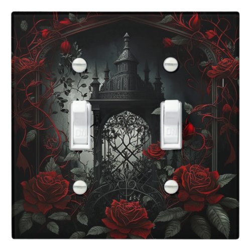 Gothic Cemetery Rose Garden with Red and Black Light Switch Cover