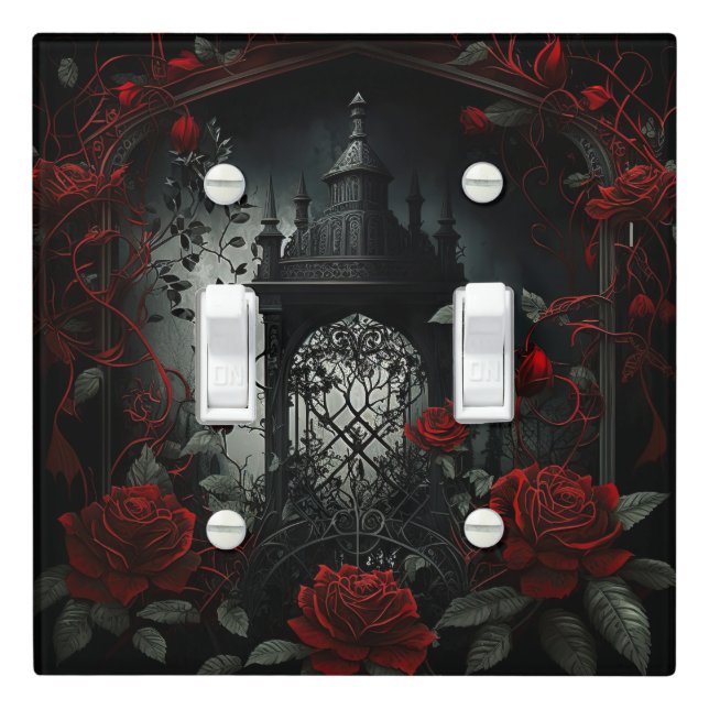 Gothic Cemetery Rose Garden with Red and Black Light Switch Cover (In Situ)