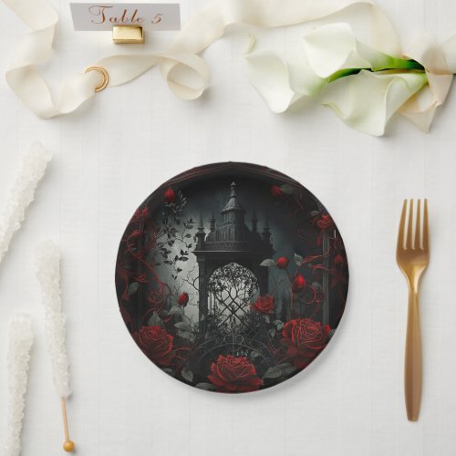 Gothic Cemetery Rose Garden with Red and Black Paper Plates