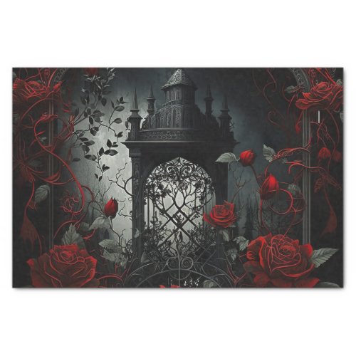 Gothic Cemetery Rose Garden with Red and Black Tissue Paper