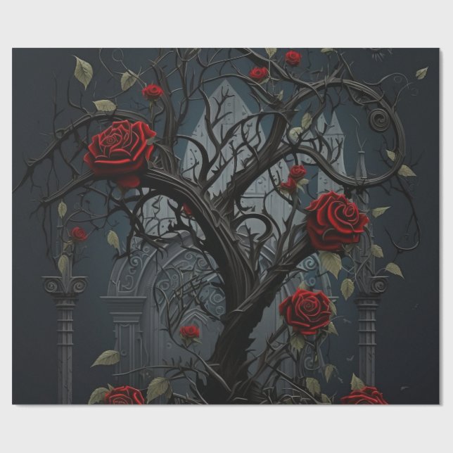 Gothic Cemetery Rose Garden Wrapping Paper (Flat)