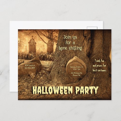 Gothic Cemetery Tombstones Budget Halloween Party Invitation Postcard