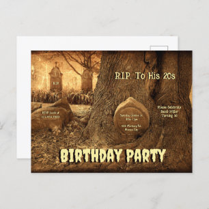 Gothic Cemetery Tombstones RIP To His 20s Birthday Invitation Postcard