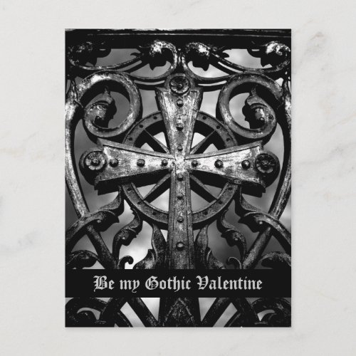 Gothic cemetery wrought iron celtic cross in heart holiday postcard