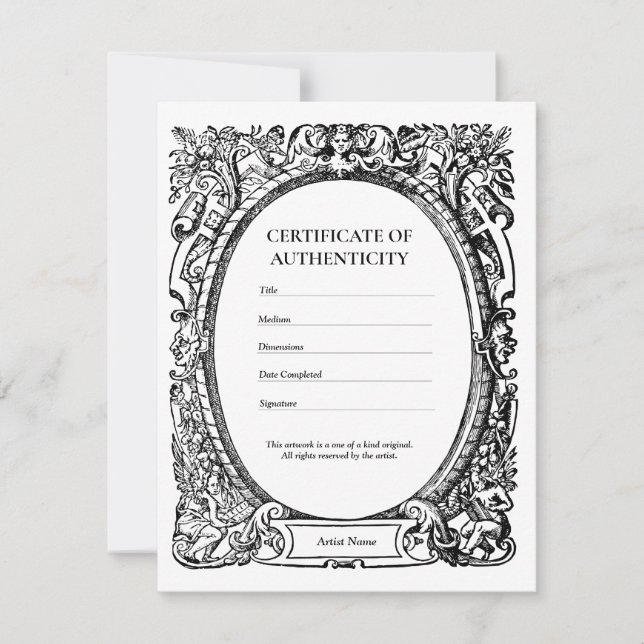 Gothic Certificate of Authenticity for Art Thank You Card (Front)