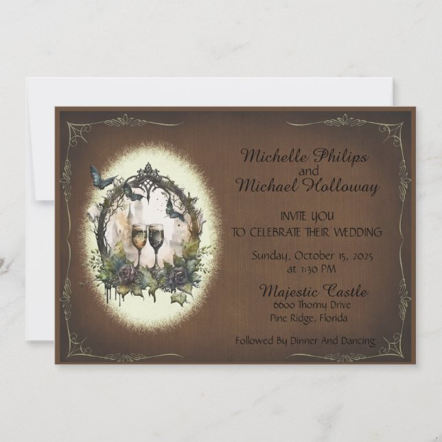 Gothic Champagne Dreams Wedding Invitation (Front)