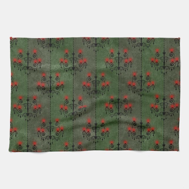 Gothic Chandelier Pattern Holiday Kitchen Towel (Horizontal)