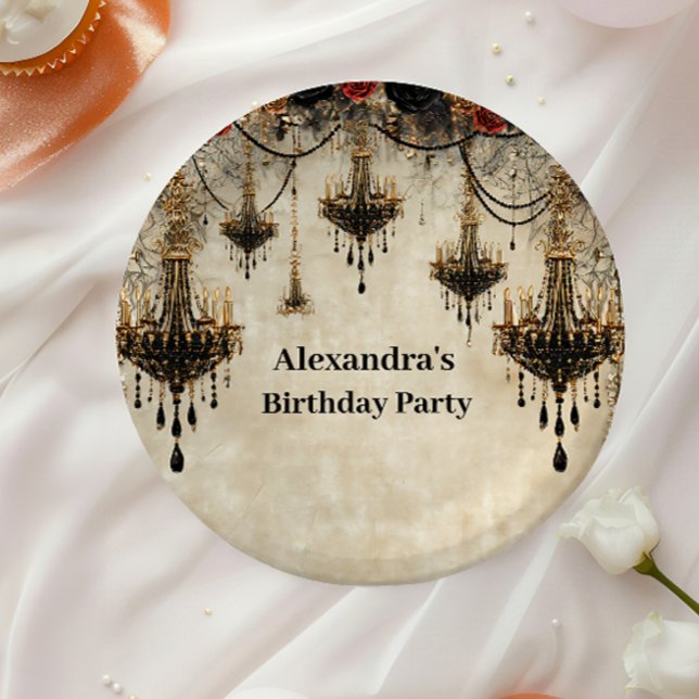 Gothic Chandelier Roses Birthday Paper Plates (Creator Uploaded)