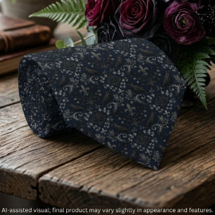 Gothic Charcoal Black Damask Raven Design Neck Tie