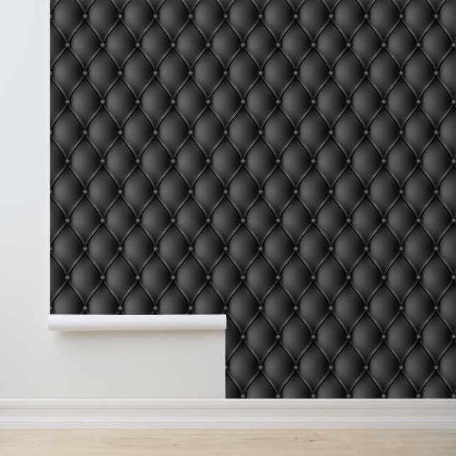 Gothic Charcoal Black Faux Upholstery Pattern Wallpaper (Application)