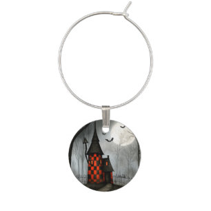 Gothic Checkerboard Halloween Tower Wine Charm