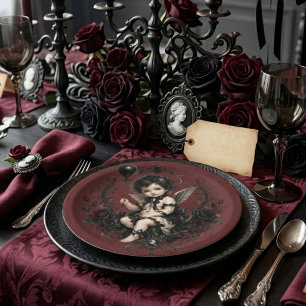 Gothic Cherub Black Rose Dark Romance Paper Plates