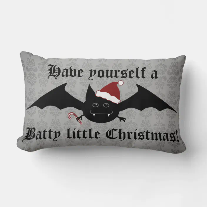 Green and Red Christmas Bat Pillow with Swirls *SALE*