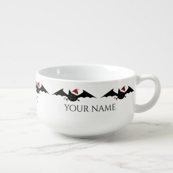 Gothic Christmas Bats With Your Name Soup Mug by TheHopefulRomantic at Zazzle