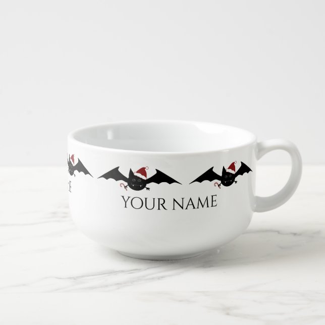 Gothic Christmas bats with your name Soup Mug (Left)