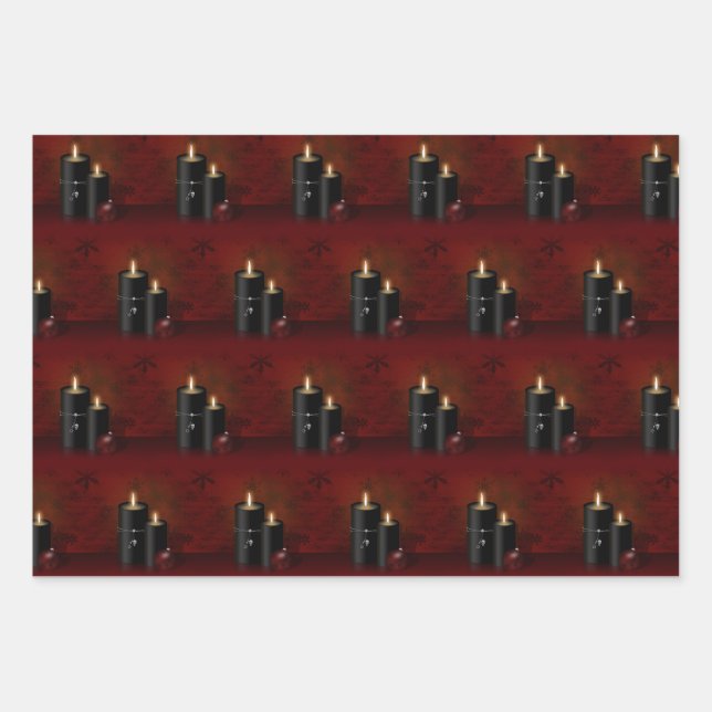 Gothic Christmas Candles Ornament Wrapping Paper Sheets (Front)