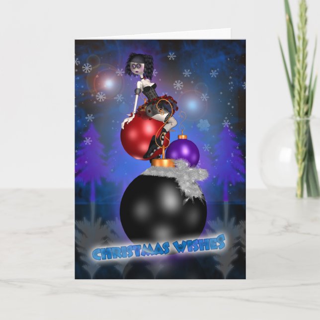 Gothic Christmas Card - Ballet Dancer - Baubles (Front)