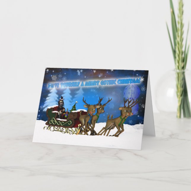 Gothic Christmas Card, H.I.P. And Reindeer Holiday Card (Front)