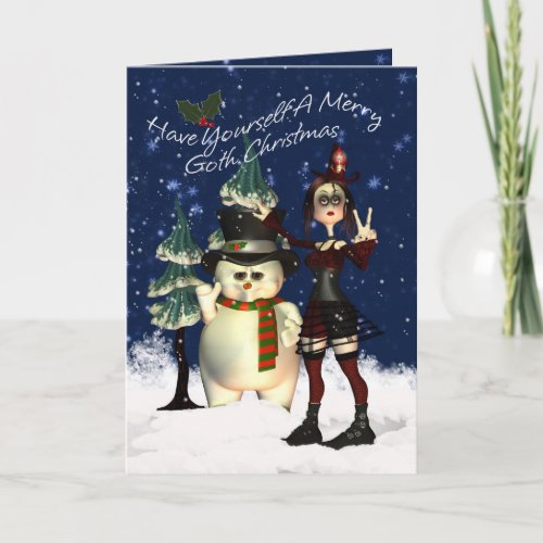 Gothic Christmas Card HIP And Snowman Holiday Card