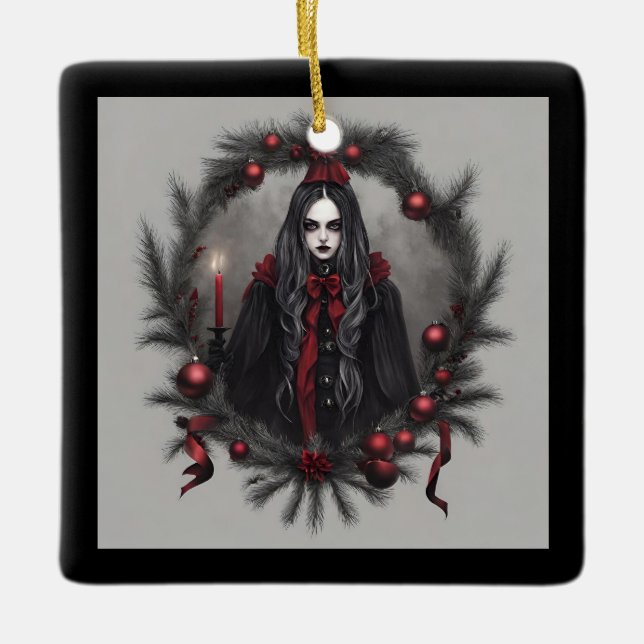 Gothic Christmas Ceramic Ornament (Front)