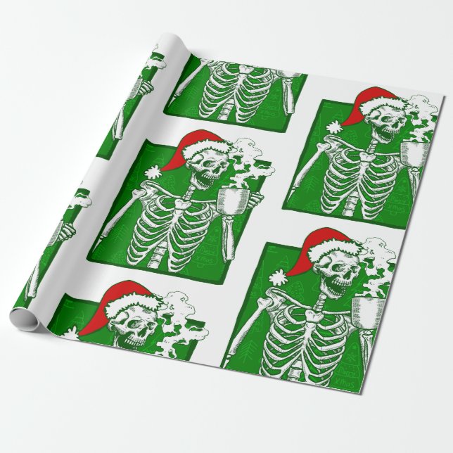 gothic christmas coffee skeleton horror  wrapping paper (Unrolled)