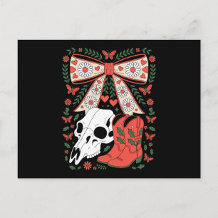 Gothic Christmas Cowboy Boots Skull Bow Holly Xmas Holiday Postcard
