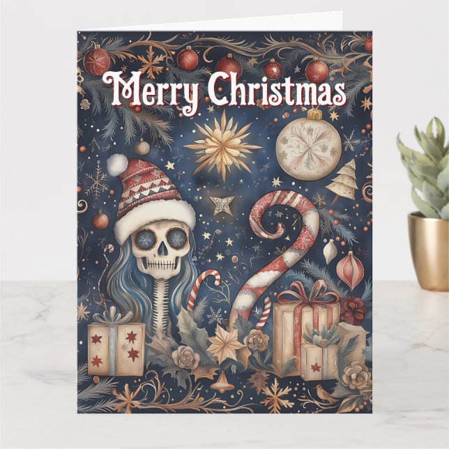 Gothic Christmas Festive Spooky Skull  Card (Small Plant)