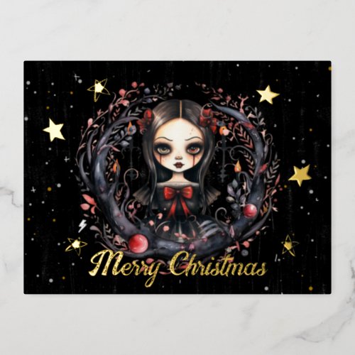 Gothic Christmas Girl Foil Holiday Postcard