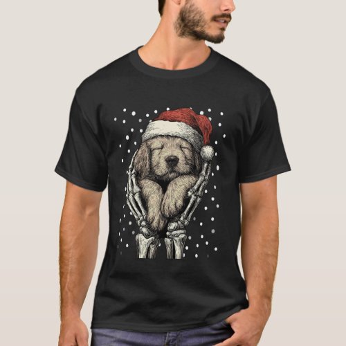 Gothic Christmas Golden Retriever Santa Hat Skelet T-Shirt