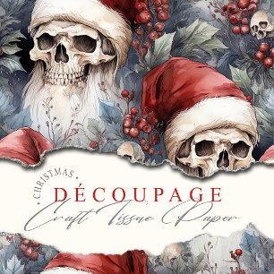 Gothic Christmas Holiday Skulls in Red Santa Hats Tissue Paper