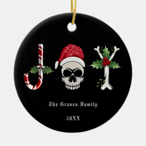 Gothic Christmas JOY Skull Ceramic Ornament