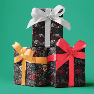 Gothic Christmas Moody Floral Wrapping Paper Sheets
