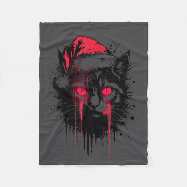 Gothic Christmas Nge Horror Cat Santa Hat Witchy X Fleece Blanket (Front)