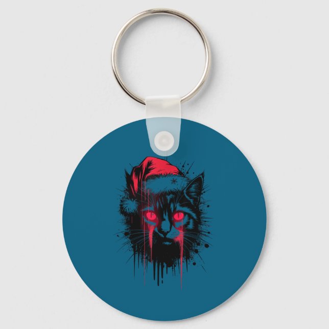 Gothic Christmas Nge Horror Cat Santa Hat Witchy X Keychain (Front)