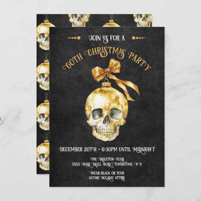 Gothic Christmas Party Gold & Black Invitation (Front/Back)