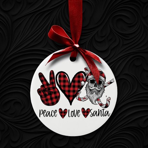 Gothic Christmas  Peace Love and Santa Skull Ceramic Ornament