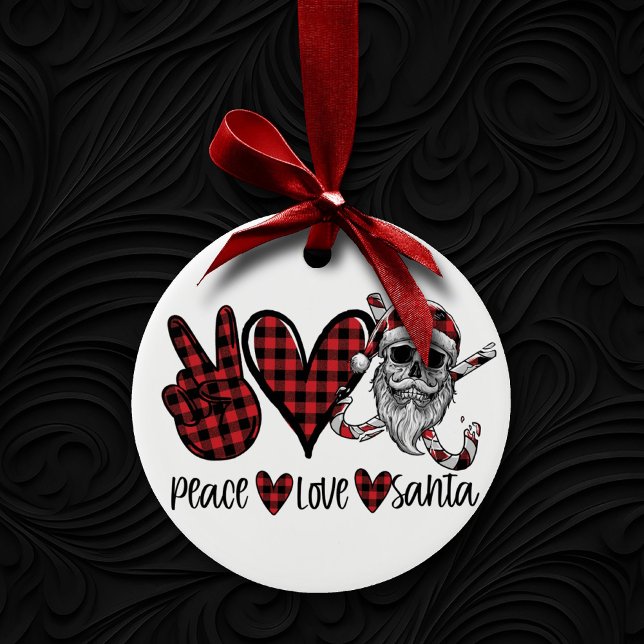 Gothic Christmas | Peace Love and Santa Skull Ceramic Ornament (Creator Uploaded)