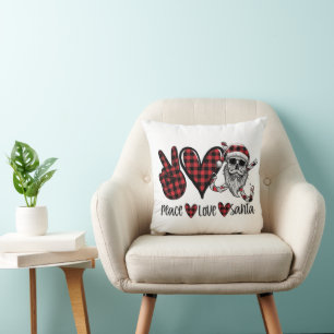 Gothic Christmas   Peace Love and Santa Skull Throw Pillow